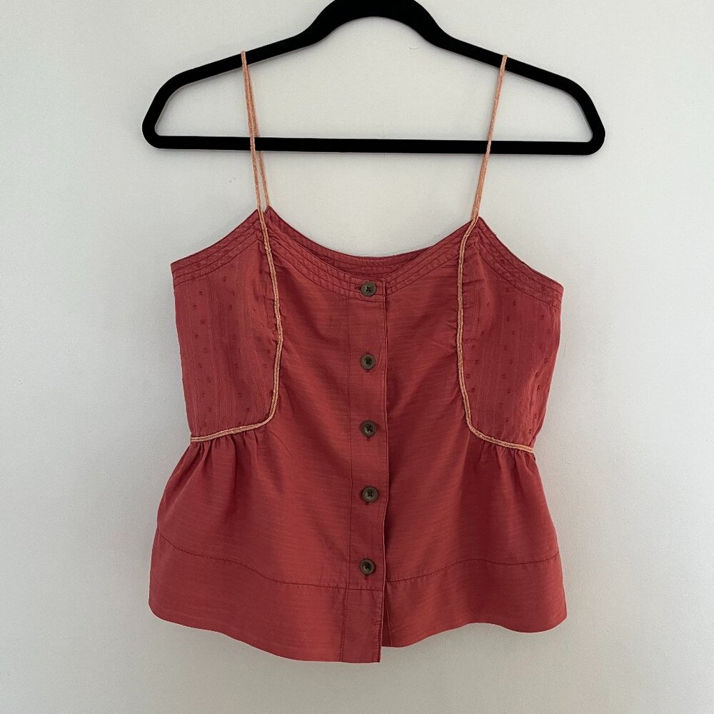 ecoté Button Front Gathered Cami with Spaghetti Straps, Size Small